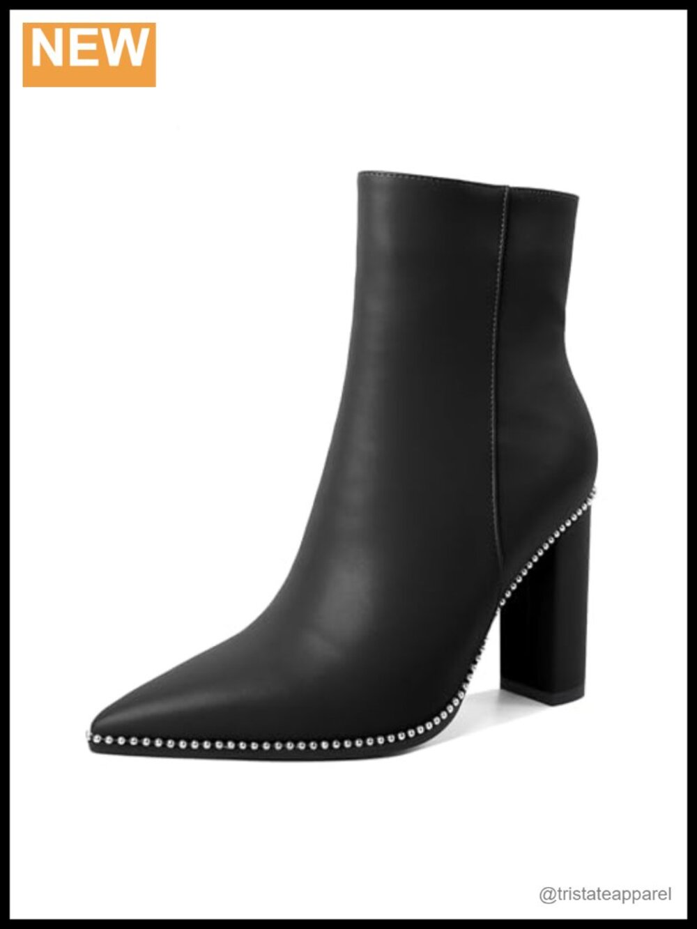 Women's Chunky Heel Ankle Boots with Beaded Embellishment Side Zipper Microfiber
